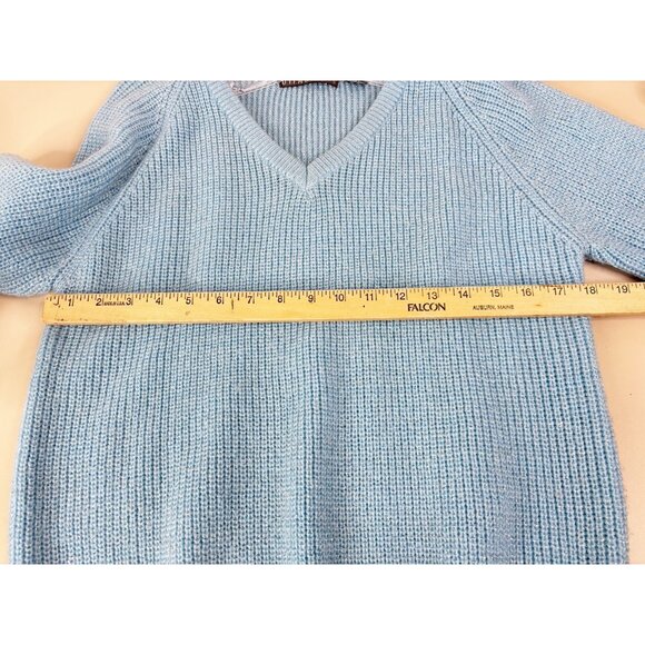 VTG Gitano Knits Medium Blue V-Neck Fitted Acrylic Sweater Sparkle Soft EUC - Picture 3 of 8